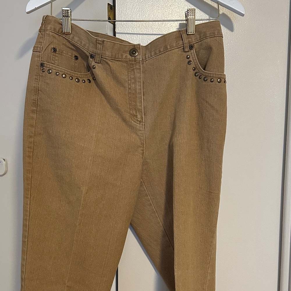 Ruby Rd. Women's Straight Leg Tan Jeans with Studs